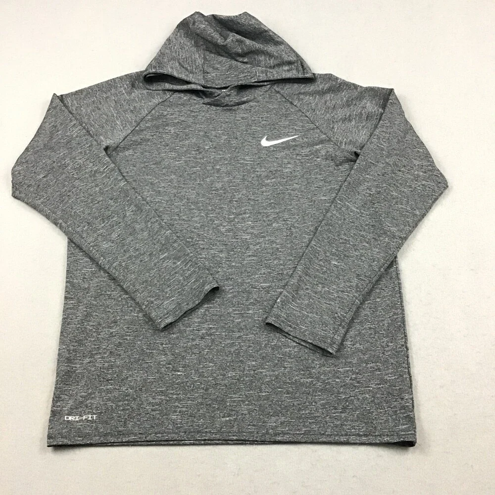 Nike Swim Shirt Men Small Gray Heather Long Sleeve Pullover Dri-FIT UPF 40+ Hood